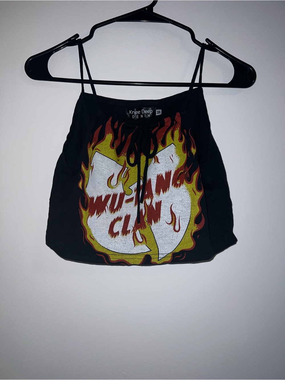 Ladies Wu-Tang Clan Flame Graphic Crop Top - Black